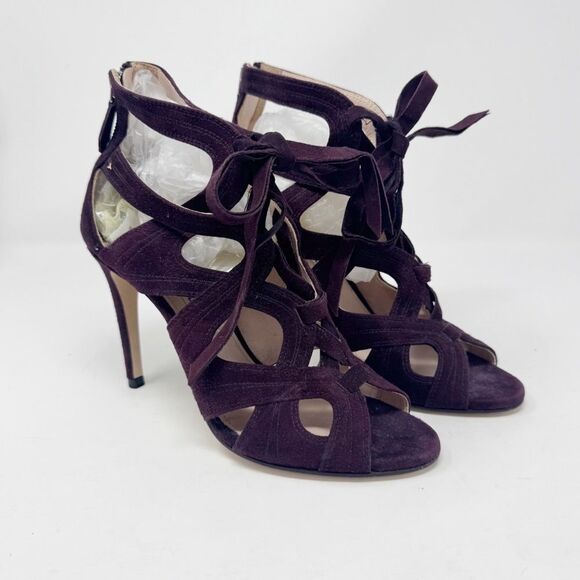 MIU MIU | Deep Purple Suede Strappy Heels Booties Women’s Size 37.5 (7-7.5) - Picture 8 of 12